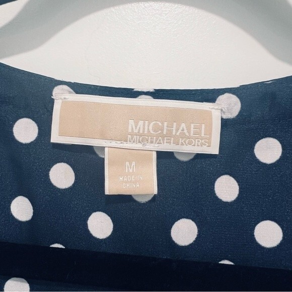 Michael Kors Navy Polka Dot Tank Top/Blouse Women's Sz. M Scoop Neck Raw Seams - Picture 3 of 8